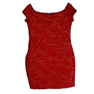 Hot Gal Dress‎ Women's Large Red Textured Gold Off Shoulder Cap Sleeve Bodycon